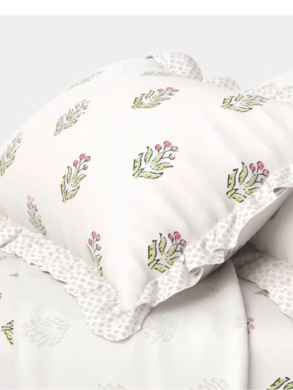 Queen 310 Thread Count Teen Block Print Ruffle Sheet Set Pink/Cream-Threshold
